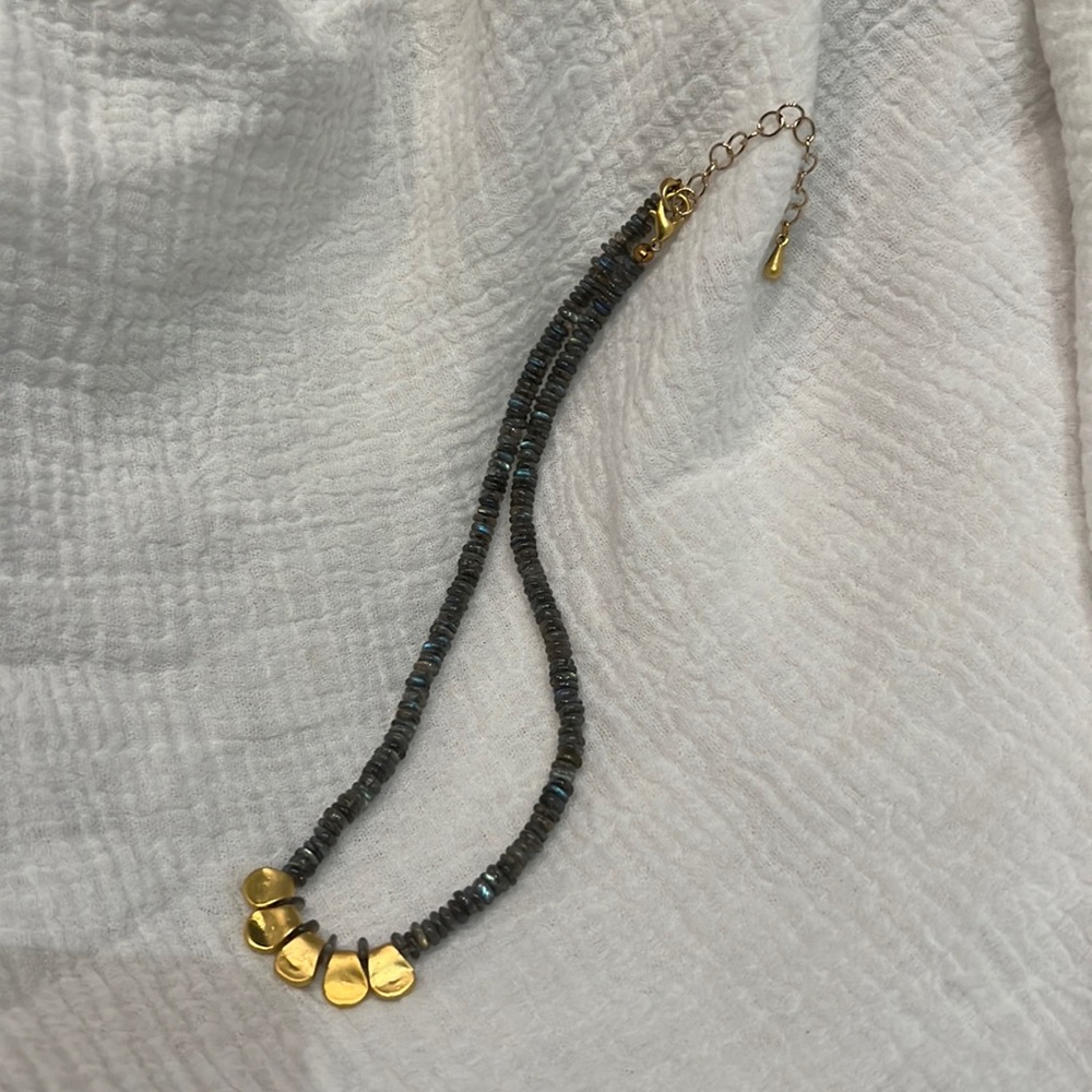 Labradorite Necklace w Gold Medallions Necklace